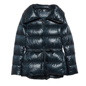 NEW Herno Shiny Puffer Coat in Jade Green $695 -‎ Women's Size IT 46 / US 10